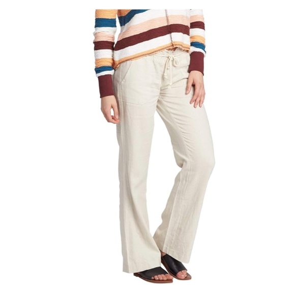 ROXY Oceanside Linen Blend Straight Leg Pants Size Small Stone - Picture 3 of 16